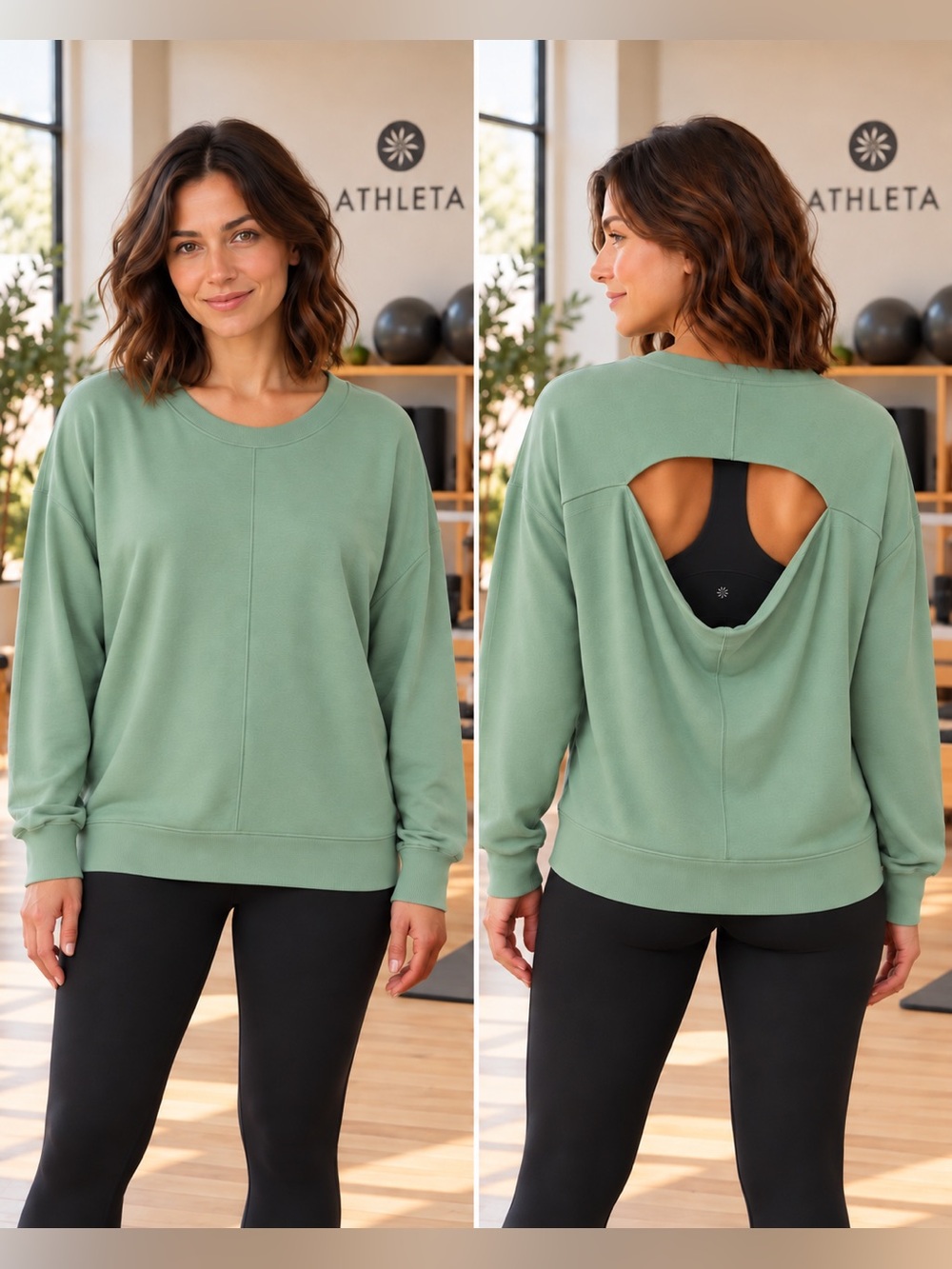 🆕 Athleta Super Moon Open Back Sweatshirt Pistachio Green L NWT